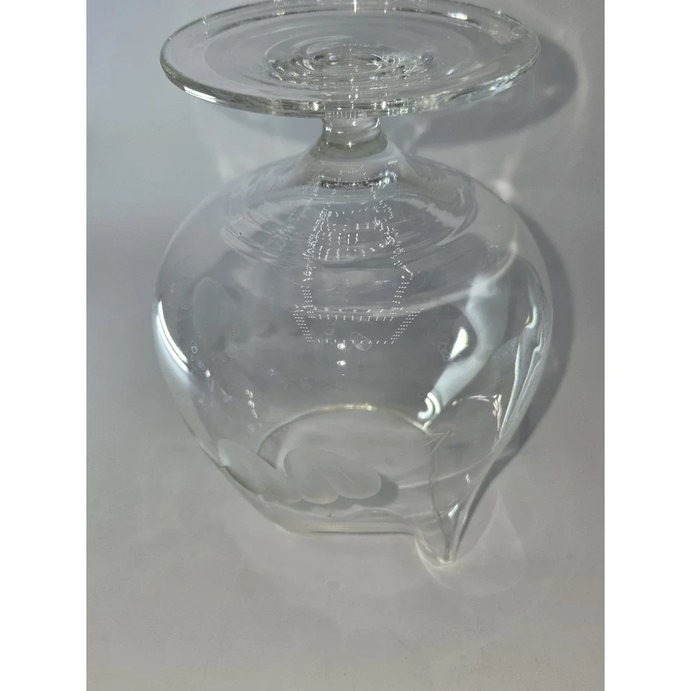 Vintage Pinched Spout Brandy‎ Snifter Glass Etched Hearts